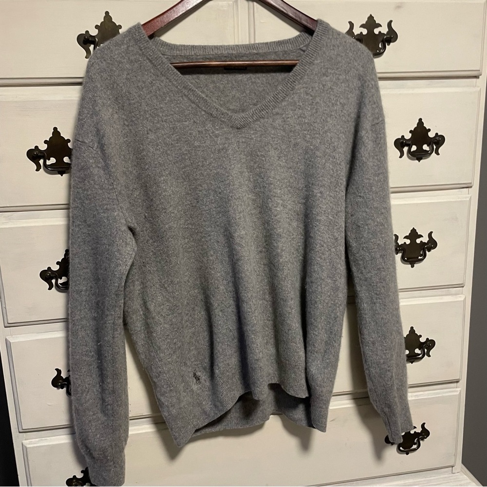 🐑100% Cashmere V-Neck Sweater - Grey